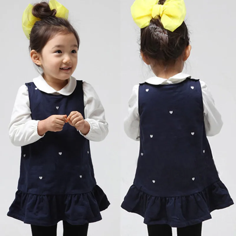 Spring Autumn 2 3 4 5 6 7 8 9 10 Years Baby Girl Print Tank Dress+ Long Sleeve T-shirt 2 Pcs Clothes Set For Kids Girls