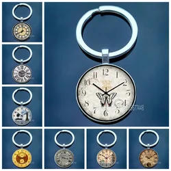 Creative clock pocket watch pattern keychain vintage clock photo glass Cabochon keychain 2024 new car keychain