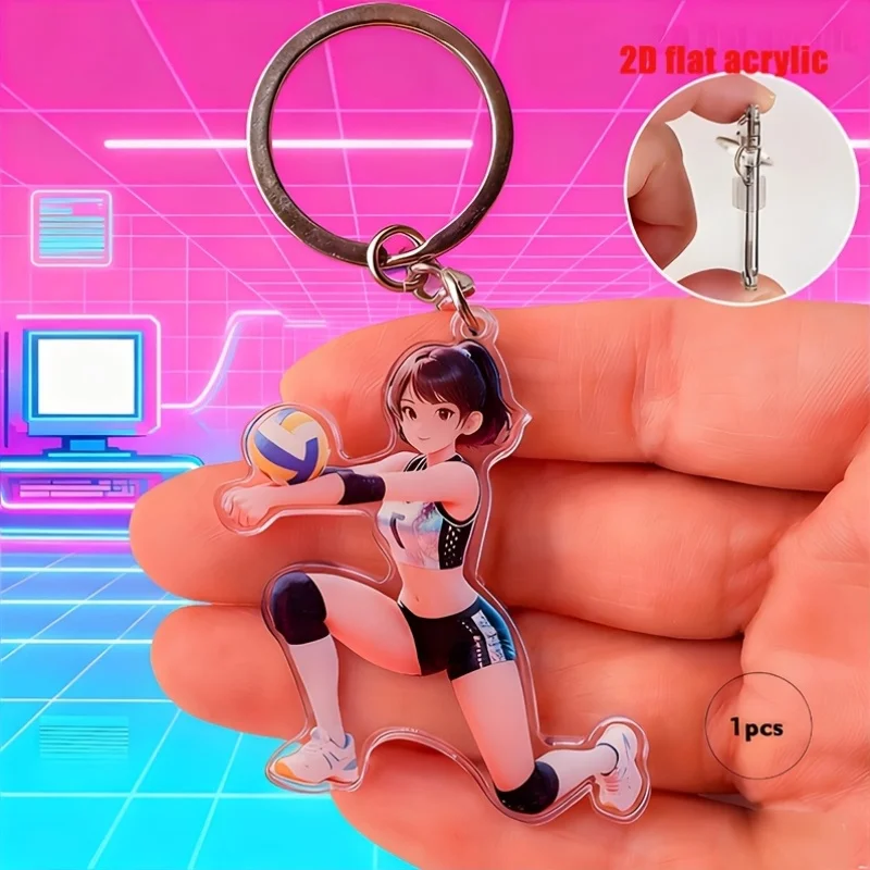 2D Fashionable Volleyball Player Keychain Backpacks Satchels Purses Flat Pendant Key Rings Employee Colleague Appreciation Gifts