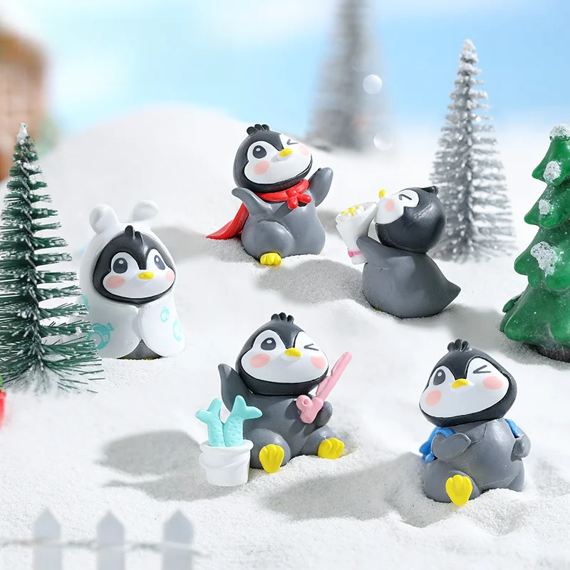 6Pcs Cute Cartoon Penguin Characters Toys Playset Mini Cartoon Penguin Cake Topper Winter Penguin Figurines Cake Decoration