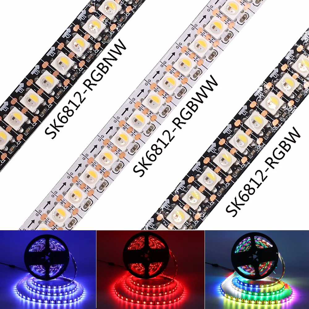 DC5V SK6812 RGBW(Similar WS2812B) 4 In 1 Led Strip 30/60/144 Leds/m Individual Addressable Led Light Black /White PCB IP30/65/67