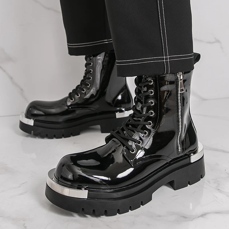 

2025 New style riding boots for men British style black casual height-increasing thick-soled high-top leather shoes for men
