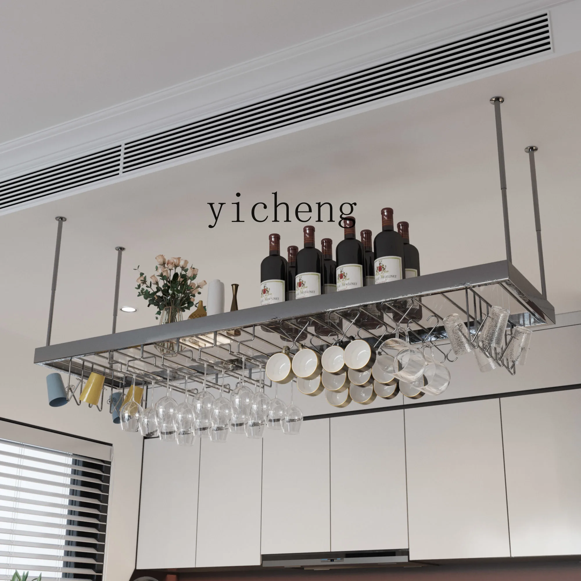 YFY  Bar Hanger Hanging Decorative Bar Wine Rack Restaurant Stainless Steel Goblet Wine Glass Rack