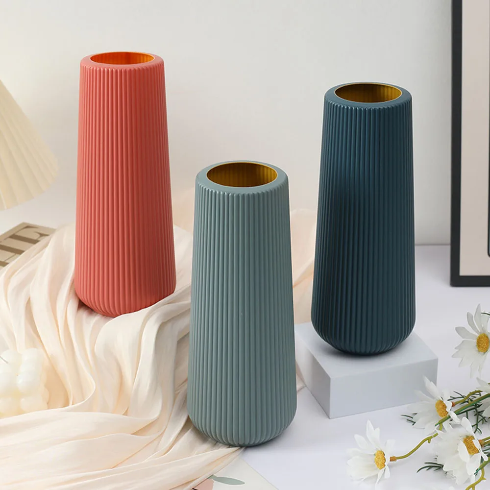 Solid Color Imitation Ceramic Vase Nordic Style Modern Simple Plastic Vases Creative Wedding Table Indoor Decoration Flower Pot