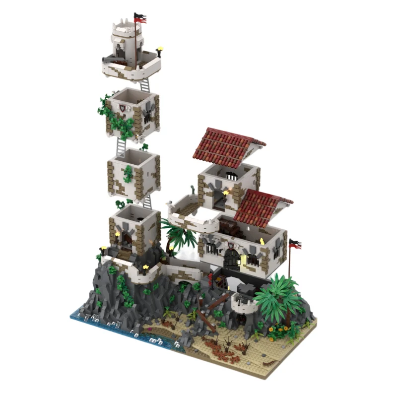 New5101PCS ยุคกลาง PirateSeries MOC พอร์ต Sauvage: Old Guard House และ Tower DIY ความคิดสร้างสรรค์ childrenToy ของขวัญบล็อกอาคาร