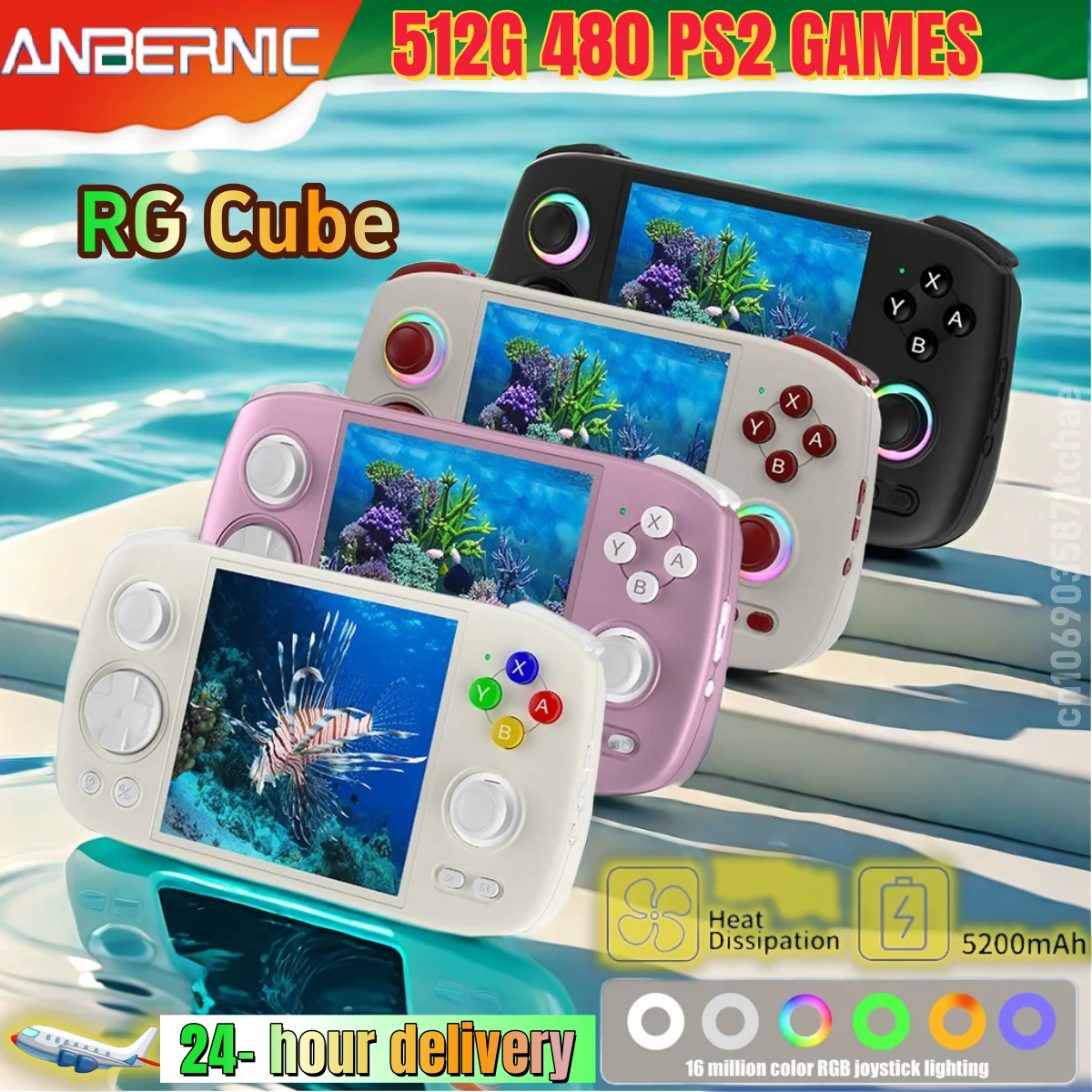 

ANBERNIC RG Cube Retro Handheld Game Console 64bit Android13 Unisoc T820 3.95Inch IPS Hall Joystick RGB lighting effect 512G PS2