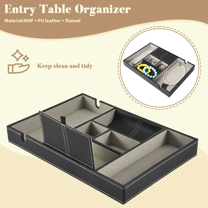 Valet Tray For Men, EDC Tray, Nightstand Organizer, Table Organizer, Charging Station, Catch All, Dresser Tray, Black Faux Leath