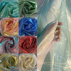 Tweekleurige iriserende pure organza voile stof gaasgaren waterlicht gradiëntkleur laserstof jurk ontwerper stof per meter