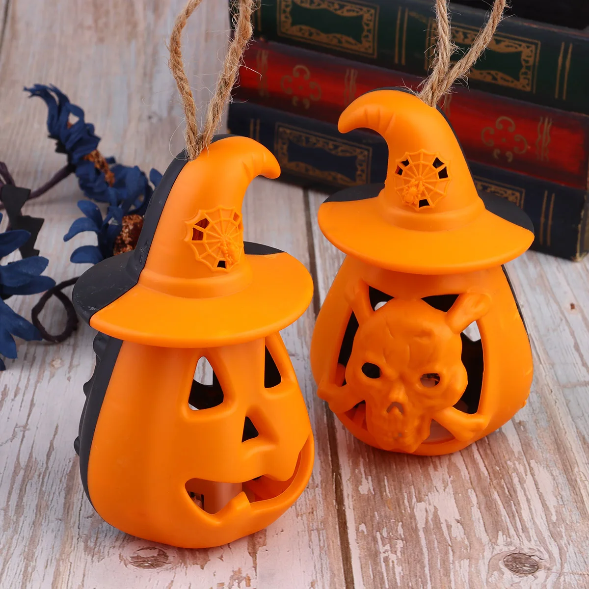 

2Pcs Pumpkin Light Lantern Halloween Accessories Plastic LED Electronic Candles Safe Long-lasting Decoration