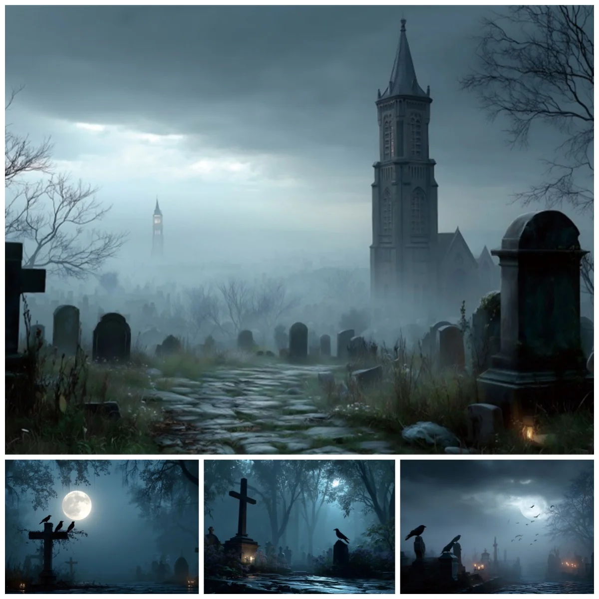 Halloween Decoration Misty Forest Backdrop Spooky Dark Castle Graveyard Scene Horror Party Decor Haunted House Background Props