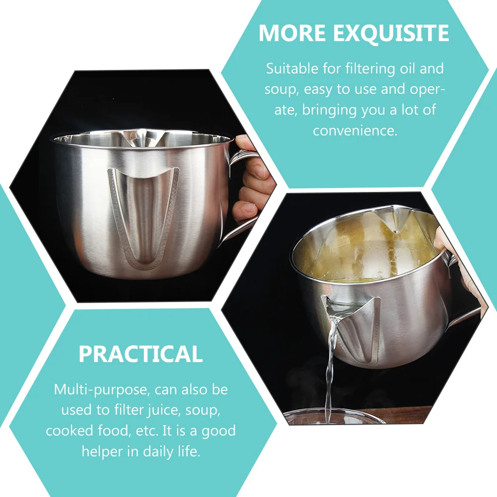 

Oil Strainer Pot Stainless Steel Grease Container for Filtering Cooking Oil Soup Juice Separation Easy Clean Kitchen Gadget