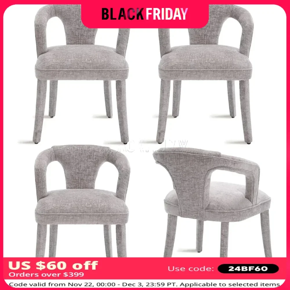 4PCS Dining Chair with Curved Open Back, Wood Legs, Padded Accent Side Chairs, Upholstered Kitchen & Dining Room Chair