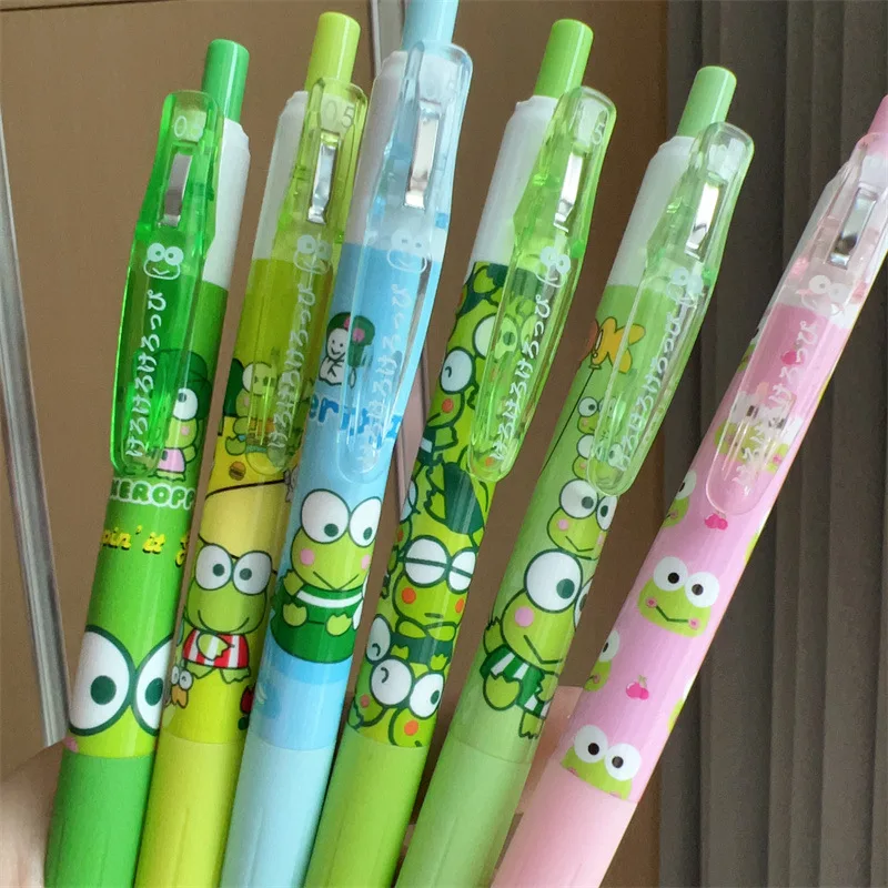 Sanrio Hello Kitty My Melody Keroppi Cute Cartoon Black Gel Pen Set St Head 0.5Mm Push Type Carbon Pen Anime Peripherals Gift