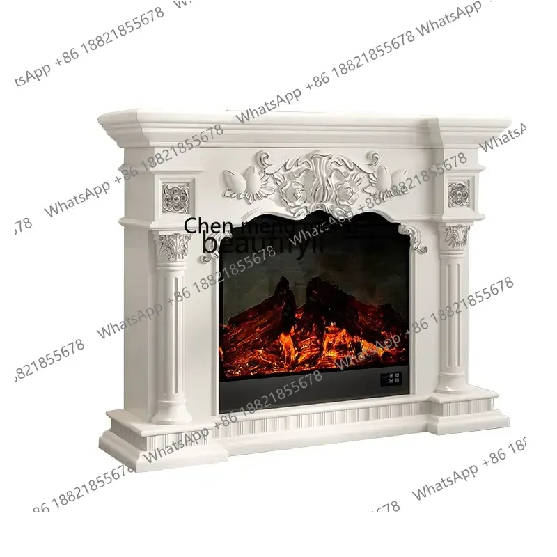 European Style Fireplace Curio Cabinet Simulation Flame Living Room White Fireplace TV Bench for Bedroom Fireplace Mantel