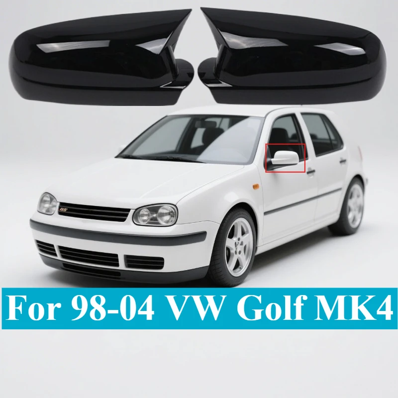 

For 98-04 VW Golf MK4 Glossy Stick-On Bull Horn Style Mirror Cover Housings Pair Left Right External Side Shell Replacements