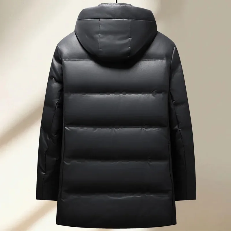 Designer Clothes Men Luxury Long Men's Down Jacket Leather Goose Padding Cold Padded 2025 Winter Mens Coat