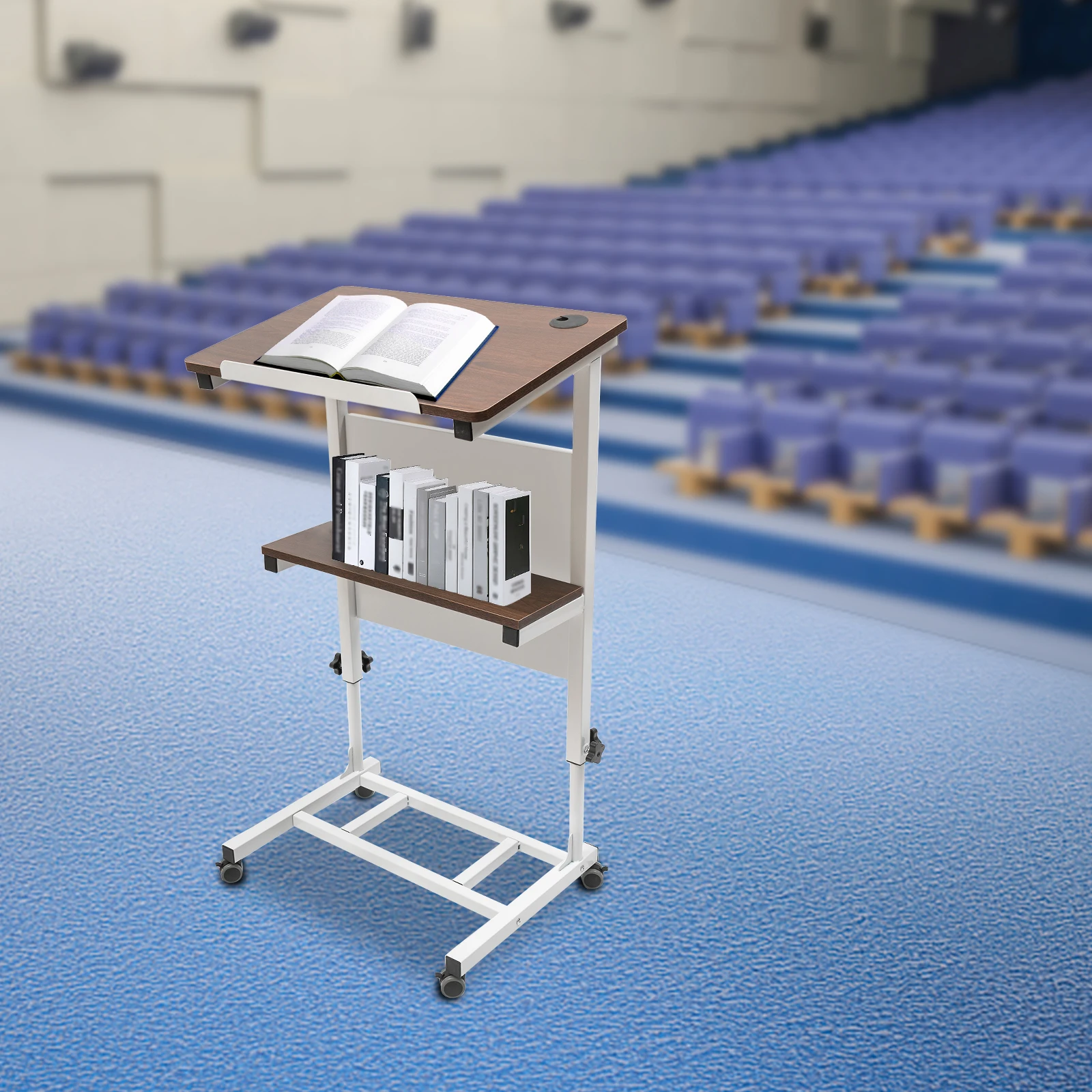 

Mobile Stand Up Lectern Podium with Wheels Portable Heavy Duty Desk Height Adjustable Classroom Lecture Speech Teach Platform