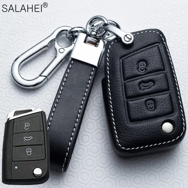 

Genuine Leather Car Key Cover Case For VW Volkswagen Golf 7 MK7 Tiguan MK2 For Seat Ateca Leon FR Ibiza Skoda Octavia Kodiaq