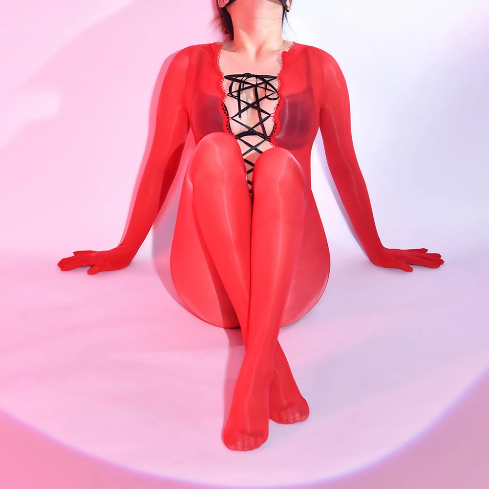 

Lingerie Womens Bodysuit Appointments Oil Shiny Open Crotch Sexy Sheer Slimming Ultra-Thin Breathable Crothless