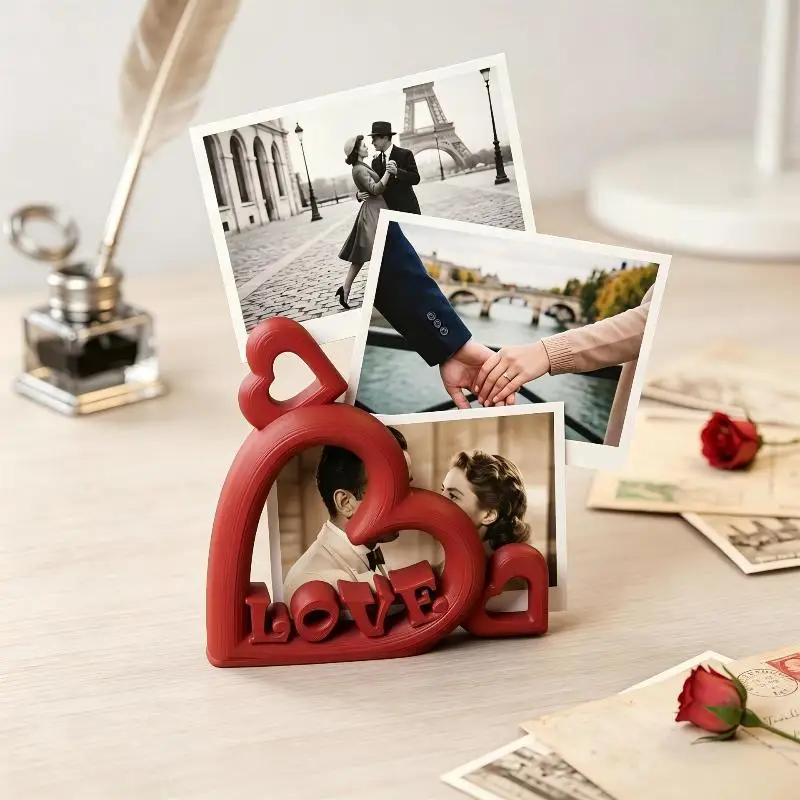 Eco-friendly 3D Printed Heart Photo Stand Cute Desktop Ornament Red Pink for Home Entryway Table Decor Valentine Gift for Him