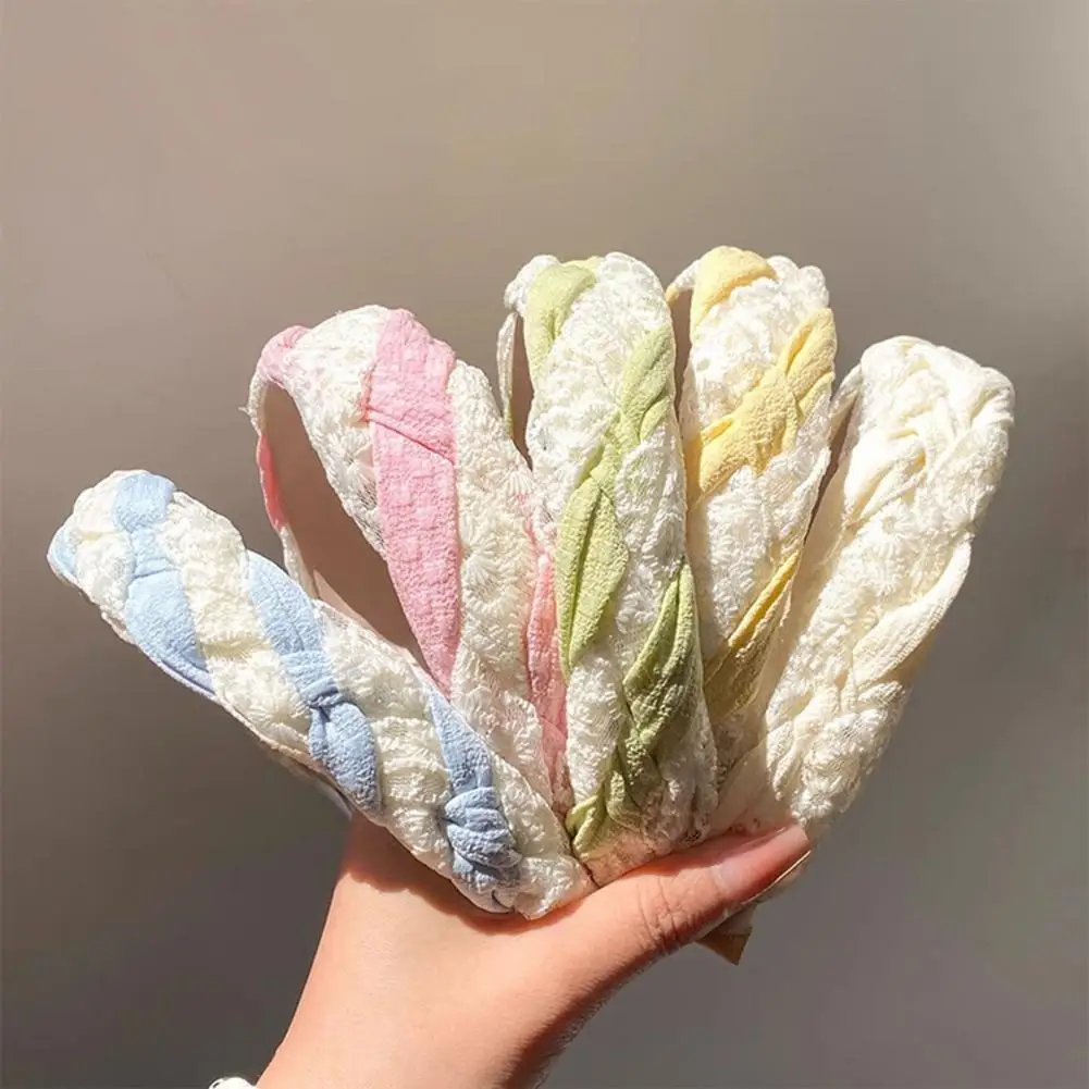 Women Headband Mesh Yarn Lace Twist Texture Hair Hoop Wide-Brimmed Anti-slip Teeth Headband Makeup HairAccessory 95
