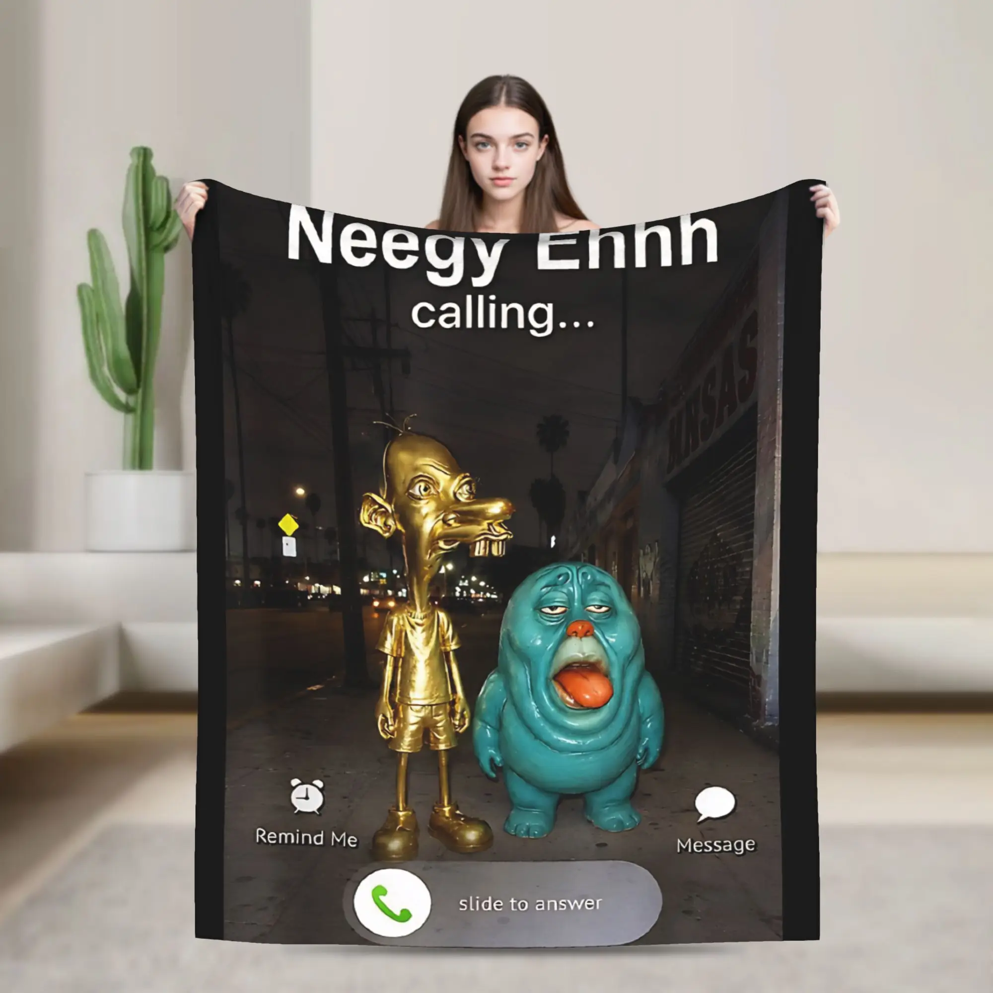 Neegy Ehhh Calling Viral Brainrot Blanket  Decorative Flannel Throw Blanket For Outdoor Super Warm Custom Quality Bedspread