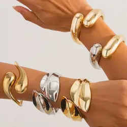 DIEZI 3 Style Vintage Water Drop Leaves Metal Cuff Bangles Hip Hop Punk Wrap Spring Bangles For Women Bracelets Men Jewelry