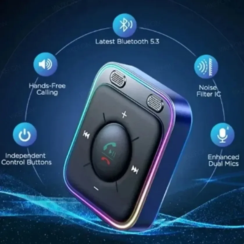 XIKCU Adaptor Mobil Bluetooth Bluetooth 5.3 FM/AUX 【Pemasangan Ventilasi Udara & Peningkatan Bass】 Penerima Bluetooth USB AUX 3.5Mm Stereo Mobil