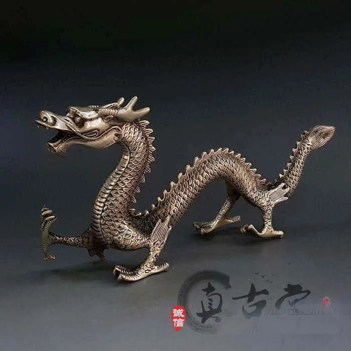 TOP collection # Home OFFICE Decor art -old Vintage CHINA silver large dragon sculpture plating statue