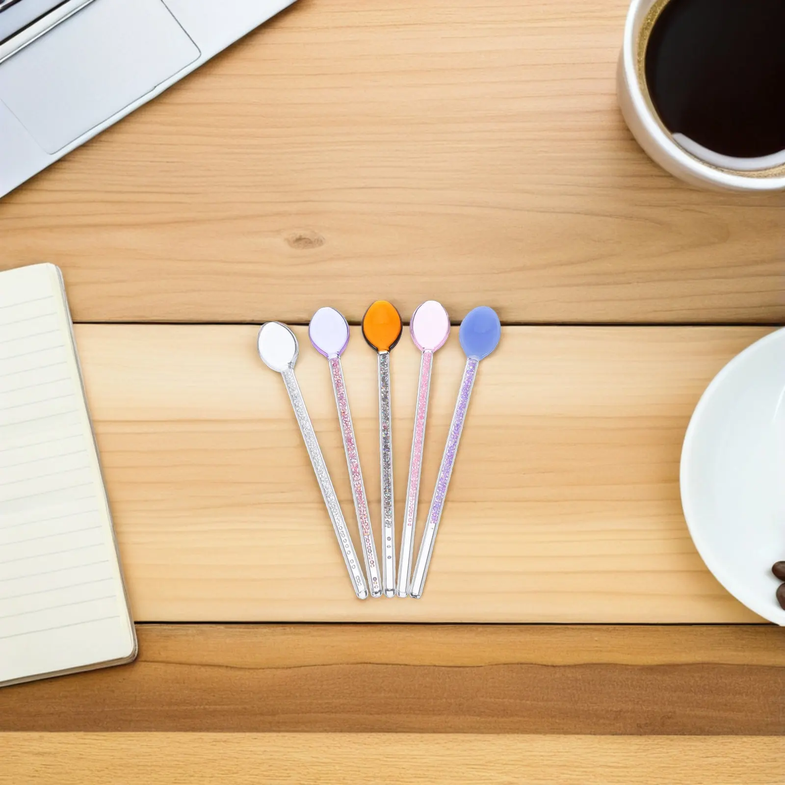 5Pcs Exquisite Shimmering Glass Dessert Spoons Elegant Antislip Handle for Coffee Tea Hot Chocolate Cold Drinks Ice Cream