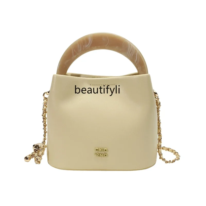 Bucket bag women's summer gentle milk yellow handbag shoulder messenger bag