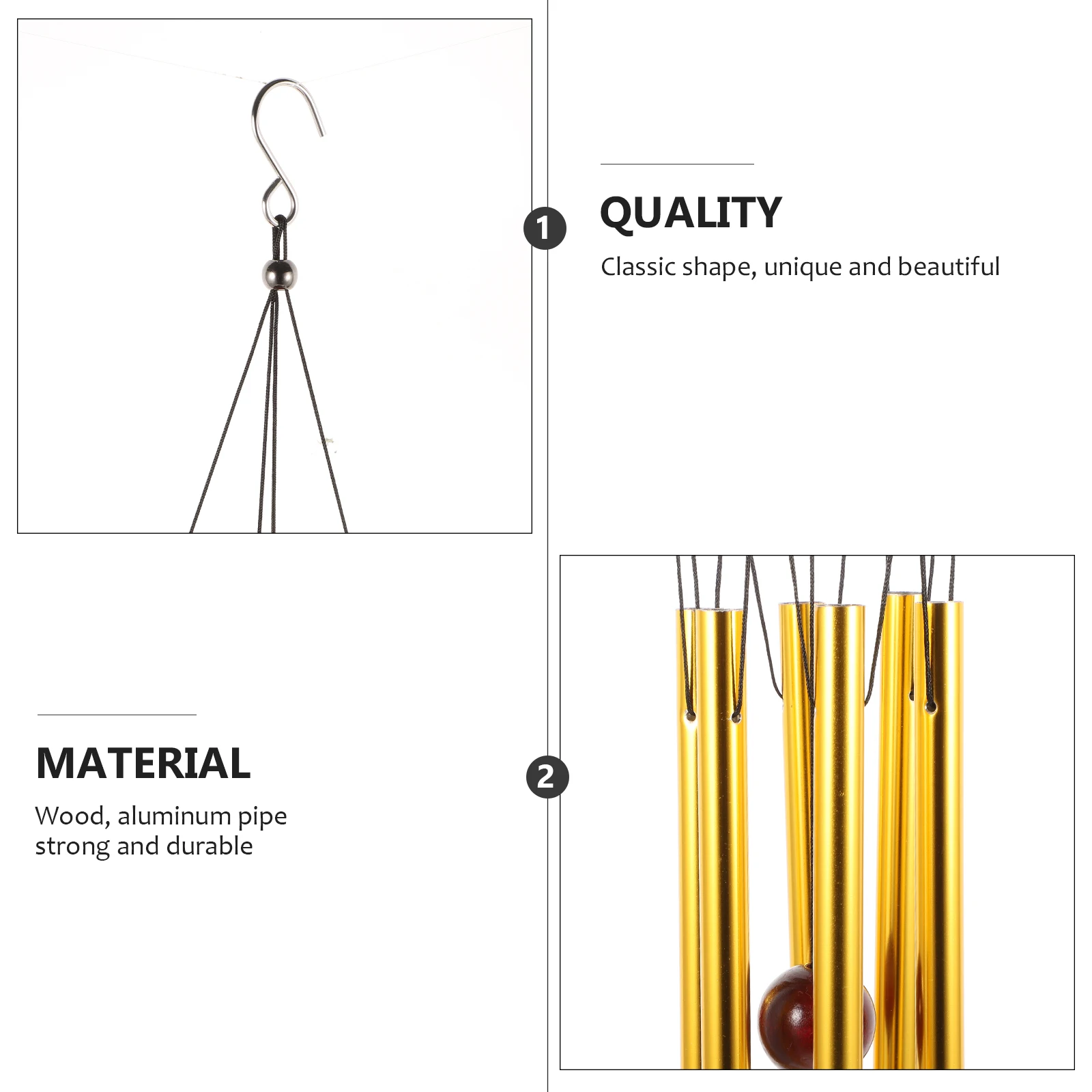 

1Pcs Octagonal Wooden Aluminum Wind Chime Light Hanging Decor for Office Bedroom Outdoor Garden Home Wind Chime