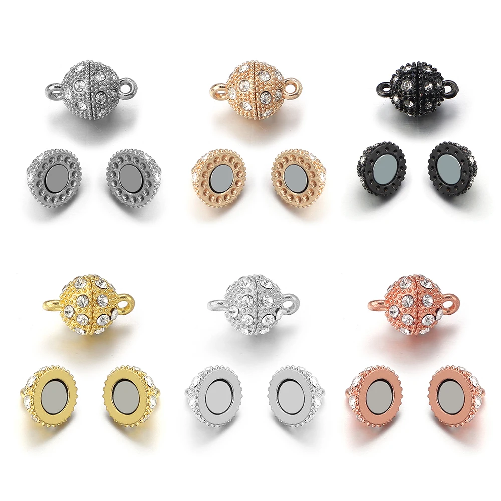 5PCS Alloy Round Crystal Magnetic Clasps 8mm 10mm 12mm Buckle Clasps Connector DIY Jewelry Making Clasps for Bracelet Necklace