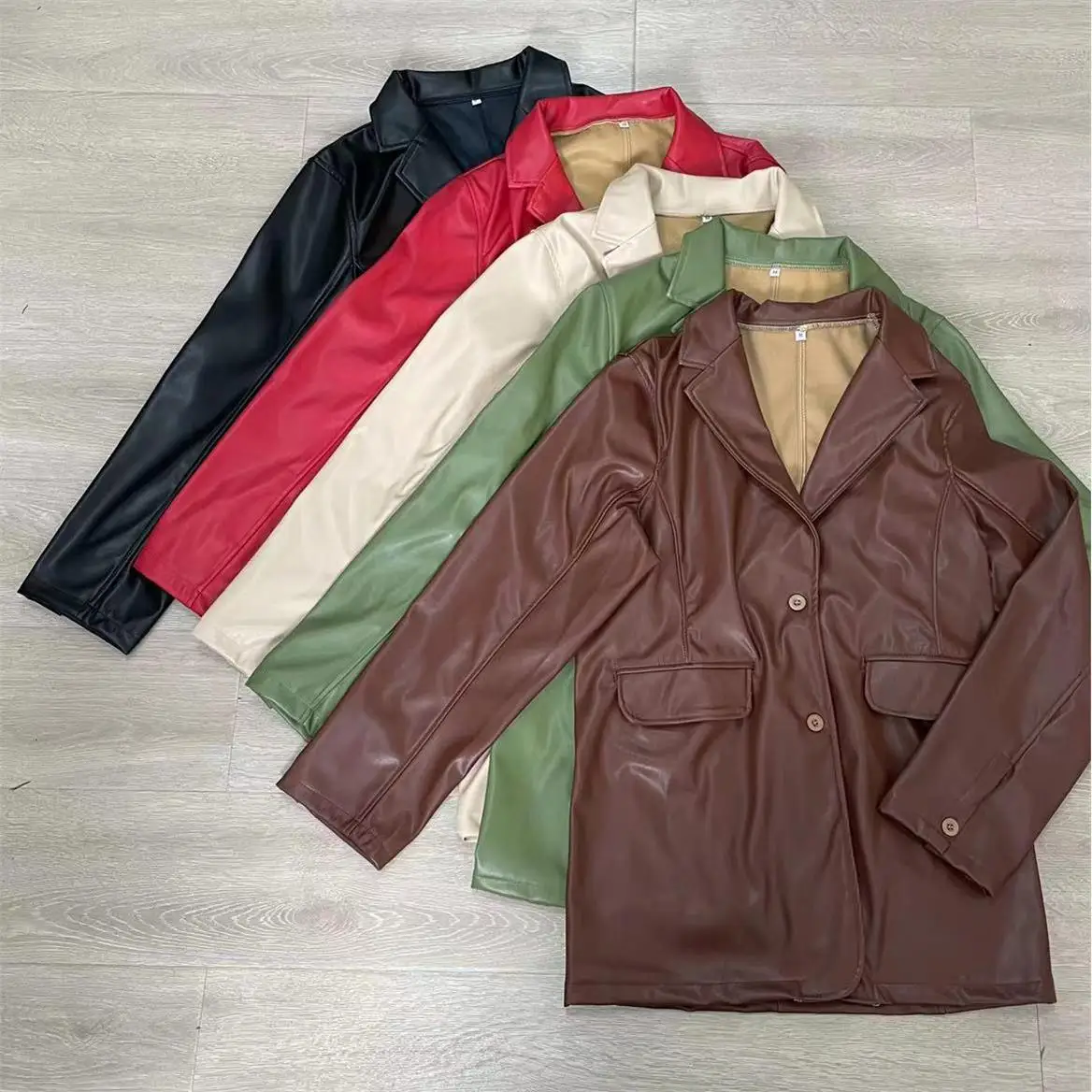 Women's PU Leather Jacket Autumn Winter New Style Casual Warm Suit Coat Commute Style Thickened Long Sleeve Mid-Length
