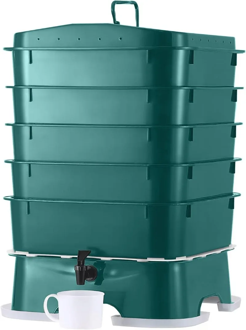 Tray Worm Composter -Dark Green,Sustainable Design for Both Indoor & Outdoor, Worm Compost Bin for Vermicomposting Starter