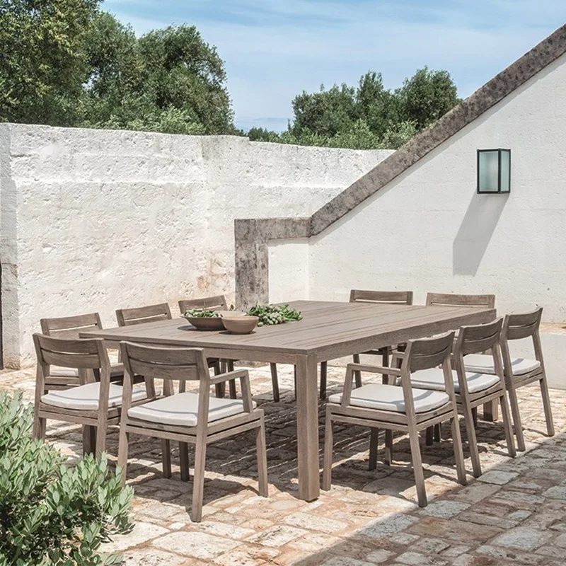 Outdoor solid wood dining tables and chairs: teak industrial style, waterproof and sun-protection, outdoor leisure courtyard gar