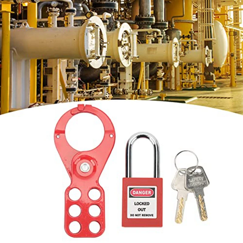 Padlocks Hasps Set, Breaker Box Lock 6 Hole Design Security Tamper Proof For Industrial Equipment (1.5In/38Mm Shackle)