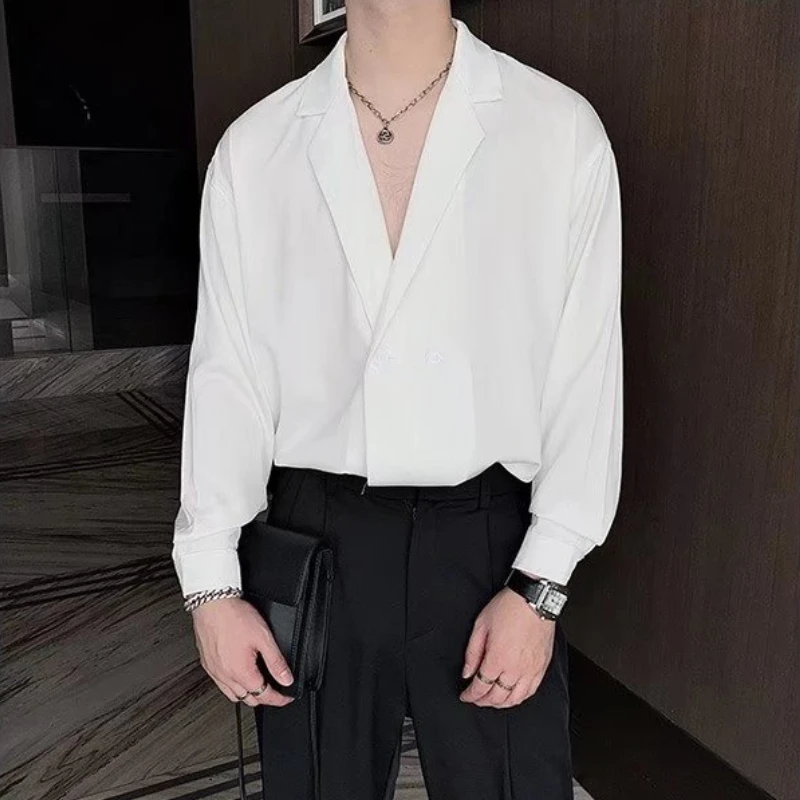 Shirts Men Minimalist Pure Fashion Korean Smart Casual Mature Рубашки Handsome Baggy Chic Vintage Streetwear Long Sleeve