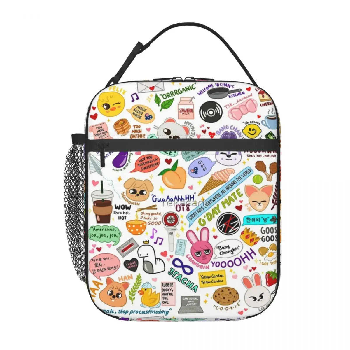 Updated Skz Doodle Insulated Lunch Bag Retro With Zipper Mesh Bag Out Customizable