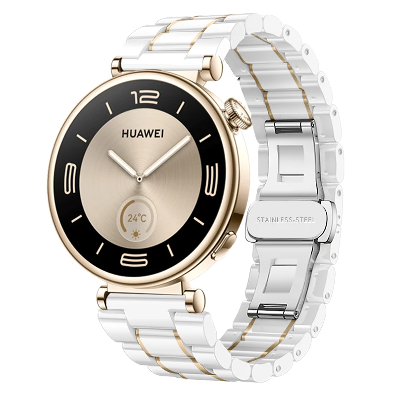 Ceramic Band for Huawei Watch GT4/GT5 41mm Butterfly Buckle Deployment Clasp Wear-resistant Strap for Huawei Watch GT5pro 42mm