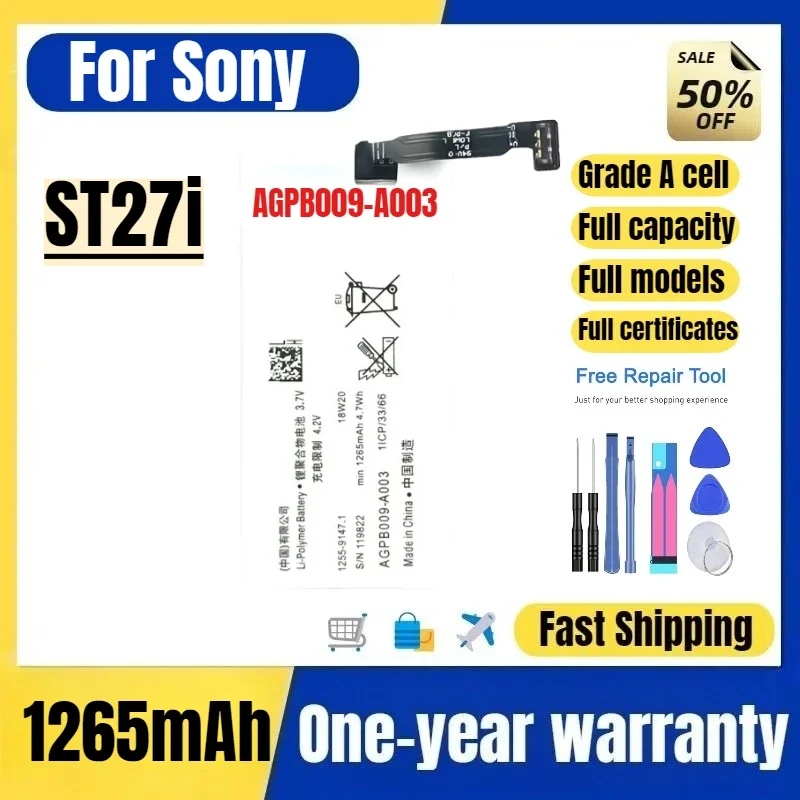 AGPB009-A003 for Sony ST27i Mobile Phone Battery High Quality High Capacity Battery Replacement Bateria Grade A Cell with Tools