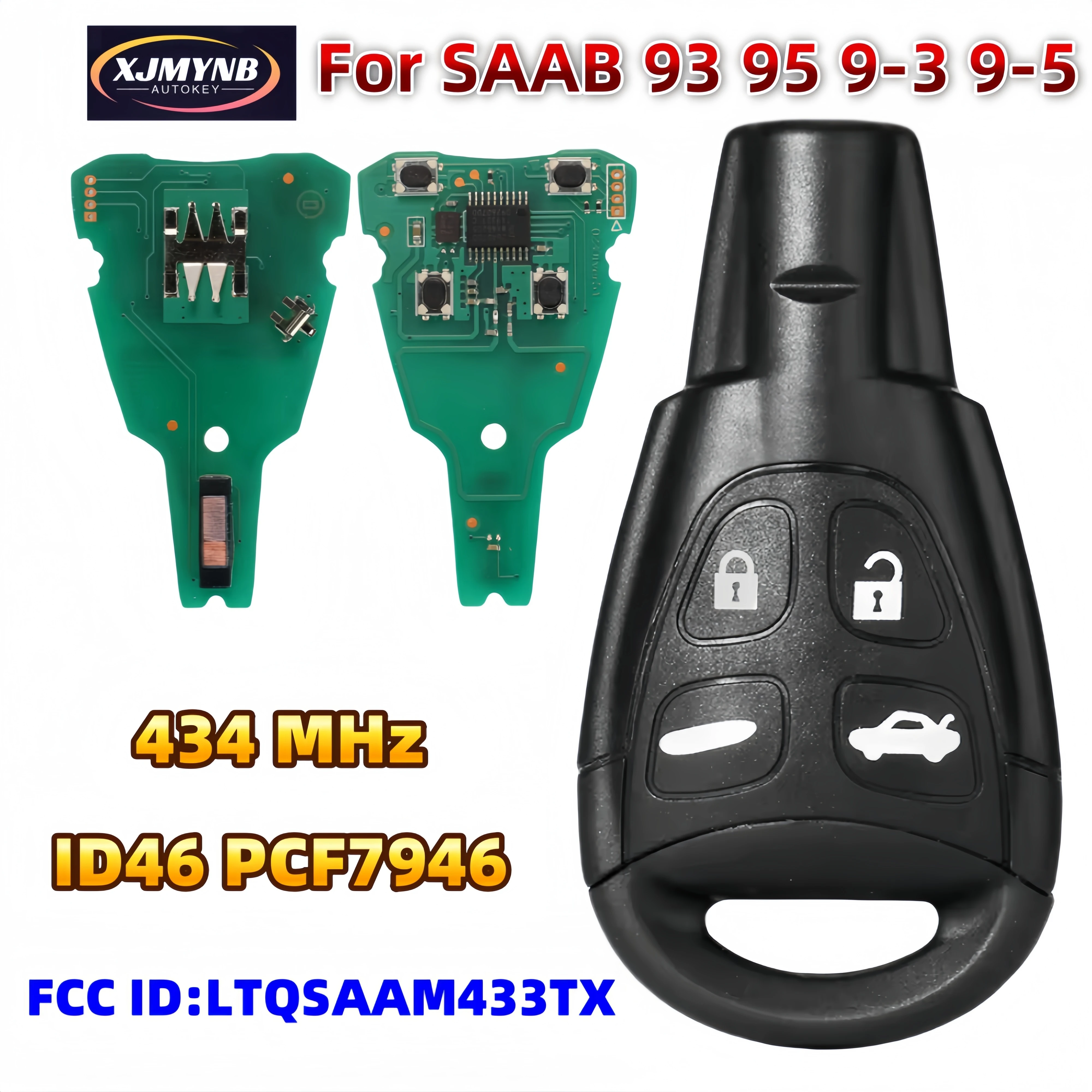 XJMYNB LTQSAAM433TX 433MHz PCF7946 ID46 Chip Car Remote Key Fob For SAAB 93 95 9-3 9-5 2003-2010 4 Buttons HU100/WT47T Blade