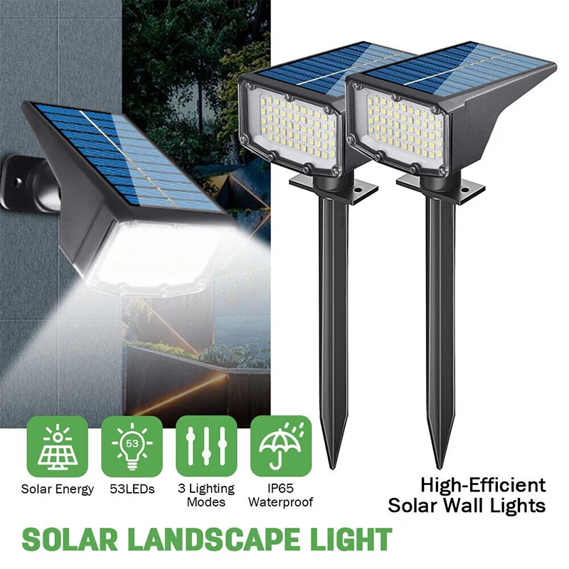 

1/2Pcs Solar Powered 53LED Lamp Adjustable Solar Spotlight In-Ground IP65 Waterproof Landscape Wall Light Outdoor Lighting