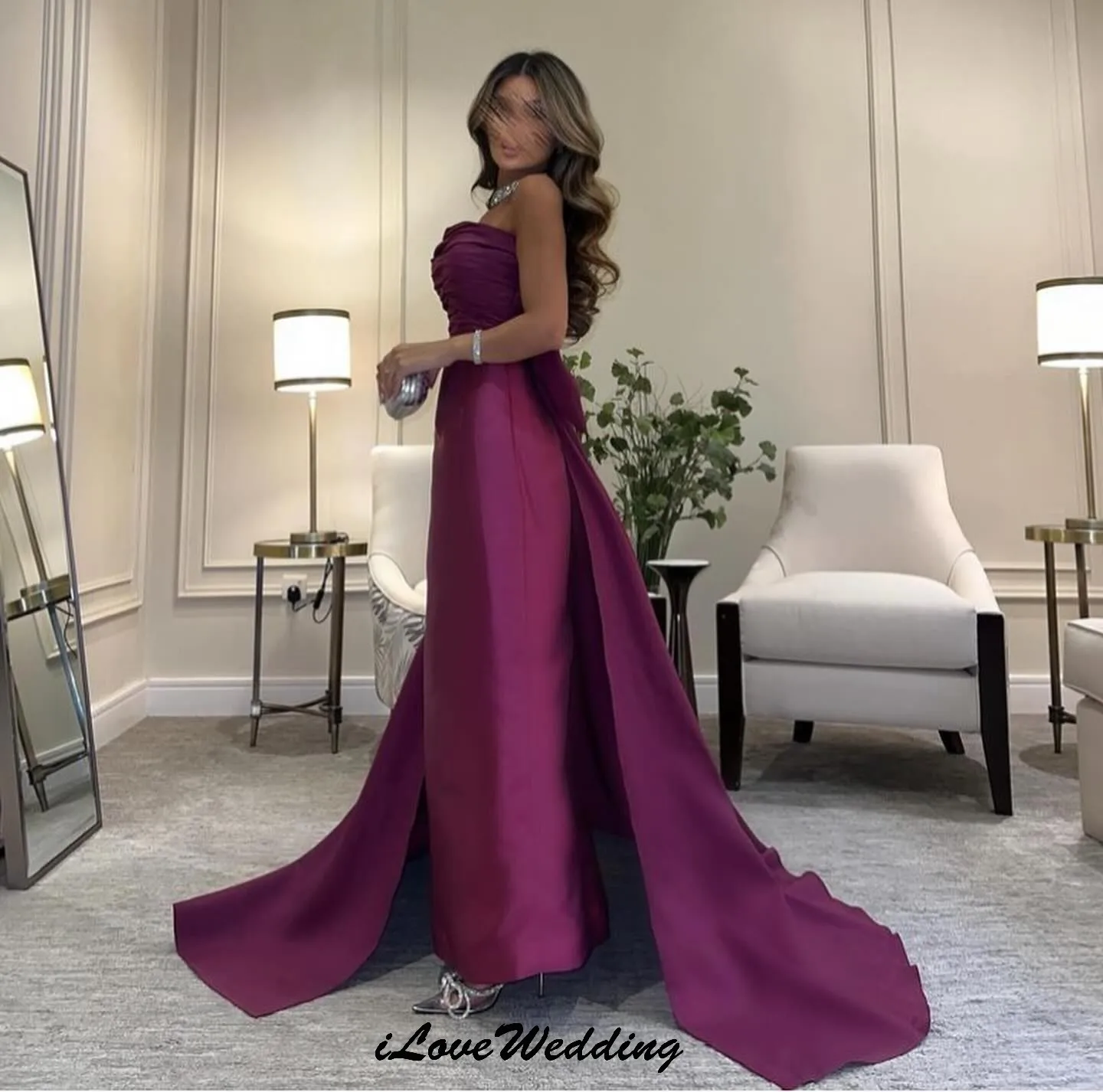 Trägerlose fuchsiafarbene Abendkleider 2025, elegante Meerjungfrau-Bänder, knöchellang, Zählzug, Hochzeitskleid für Frauen, individuell gestaltet