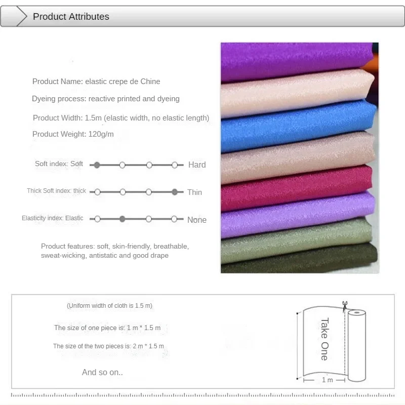 Elastic Crepe Chiffon Fabric Per Meter for Dress Lining Clothes Scarf Curtain Diy Sewing Needlework Cloth Anti-static Thin White