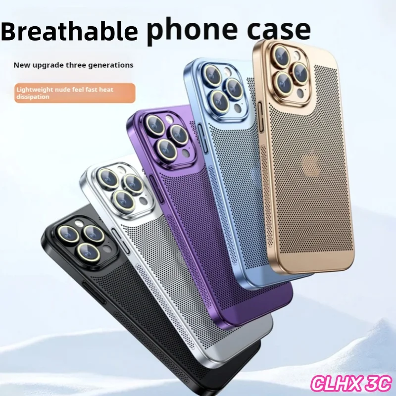 Fashion Electroplated Shell Heat Dissipation Phone Case For iPhone 15 14 13 12 11 Pro Max 7 8 Plus XS XR X Lens Protective Cover