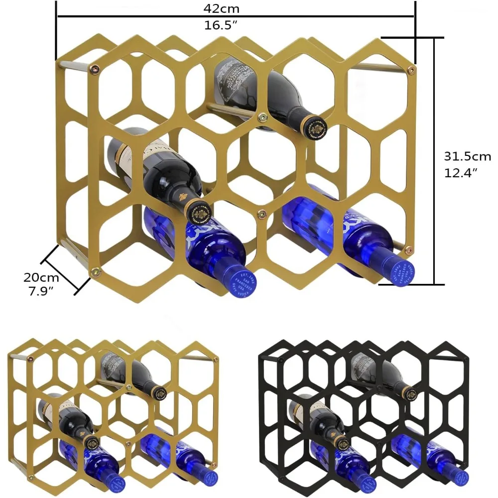 at-valy countertop wine rack,durable and sturdy freestanding 14 bottle wine holder for home decor, bar,cabinet,pantry (gold)
