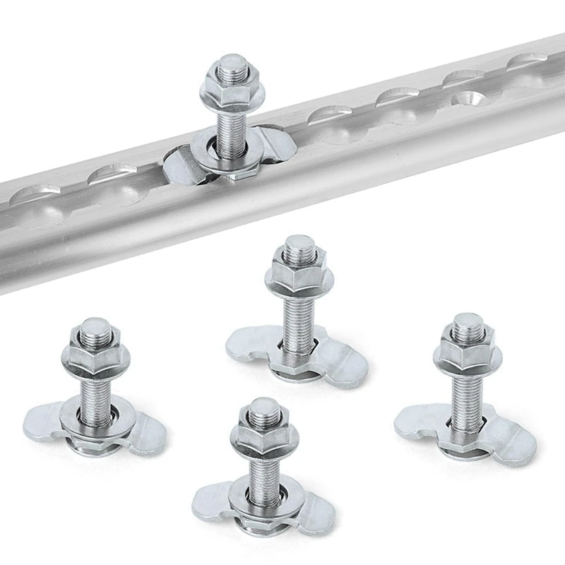 ABRU-2X L Track Threaded Stud Fittings L-Track Threaded Double Stud Lug Fitting Tie Down, Used With L Track Rails, Silver
