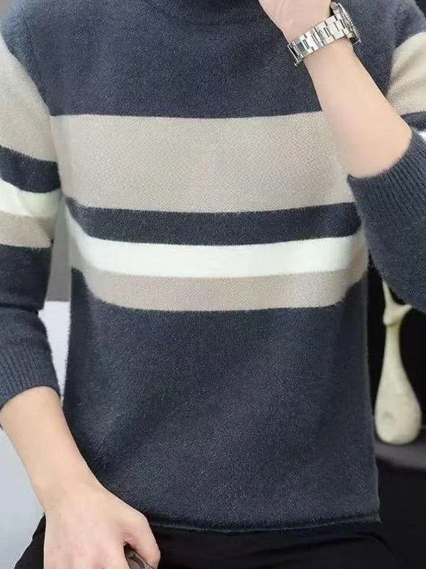 

Утепленный мужской вязаный свитер с высоким воротником, модный теплый базовый слой для зимы, подростковый, стандартный крой, длинный рукав