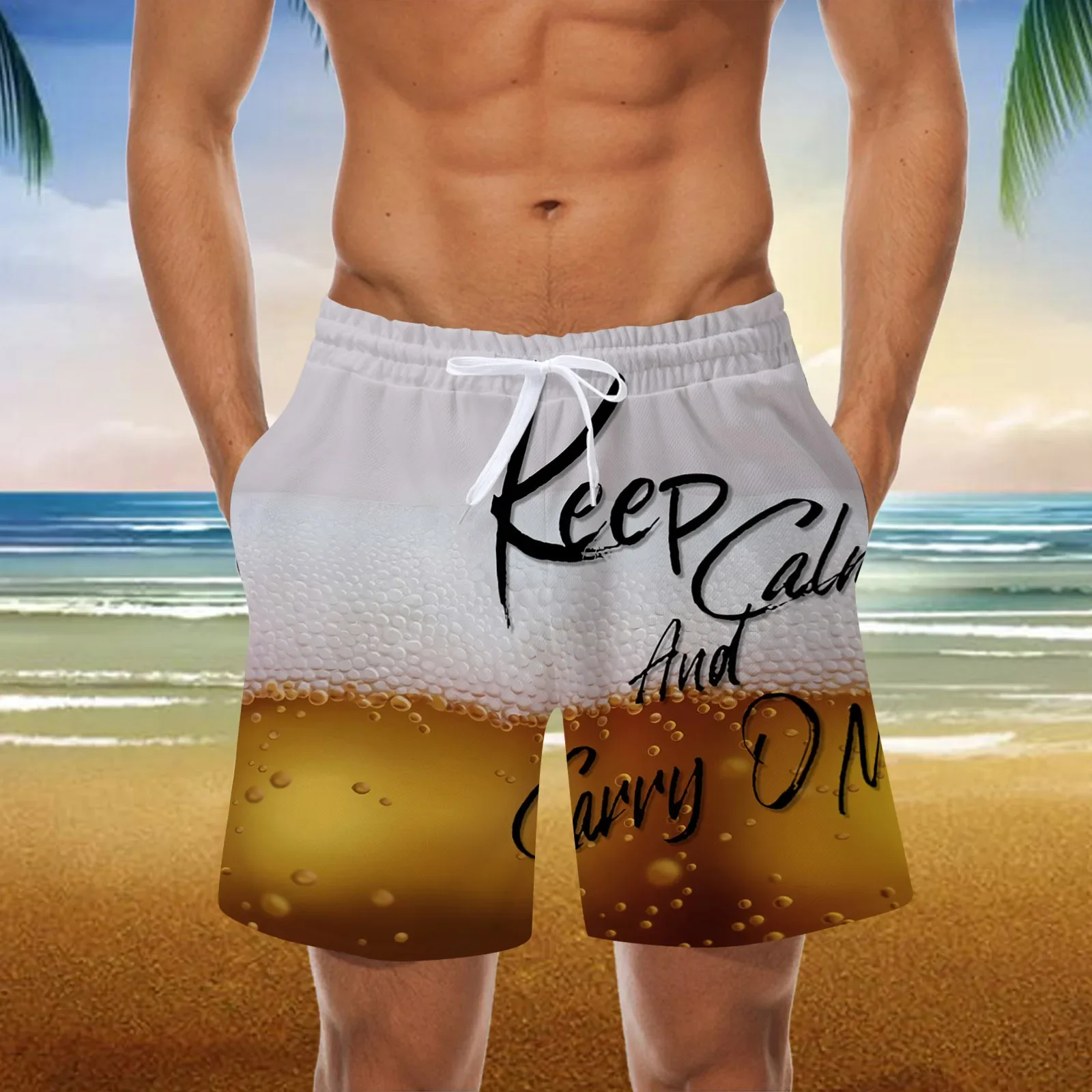 

Мужские шорты, летние каникулы, гавайские повседневные легкие шорты, модные пляжные брюки длиной до колена с принтом и карманами